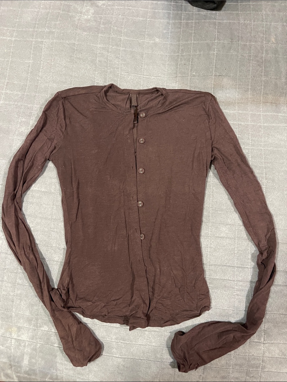 SKIMS Brown Long-Sleeve Button-Down Henley